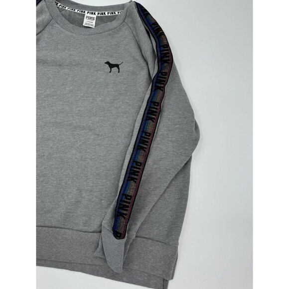 Victorias Secret Pink Grey Crewneck Sweatshirt With Dog Logo & Shoulder Stripe D - Picture 4 of 9